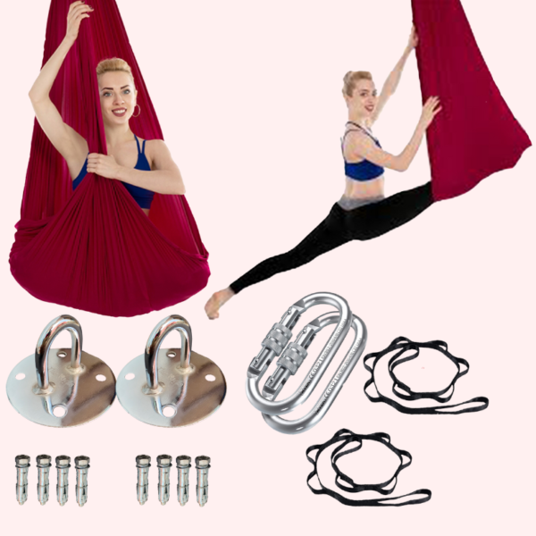 The-Yogis-aerial-Yoga-Hammock-Burgundy-Color-Full-Kit